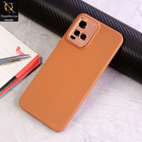 Vivo Y21 Cover - Brown - Rubberized Tpu+Pc Anti Scratch Shiny Camera Lens Protection Soft Case