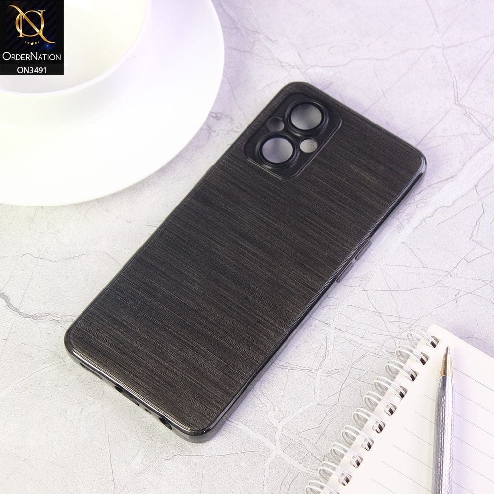 Oppo Reno 7 Lite Cover - Black - Metal Brush Pattern Soft Silicon Tpu Case With Camera Lens Protection
