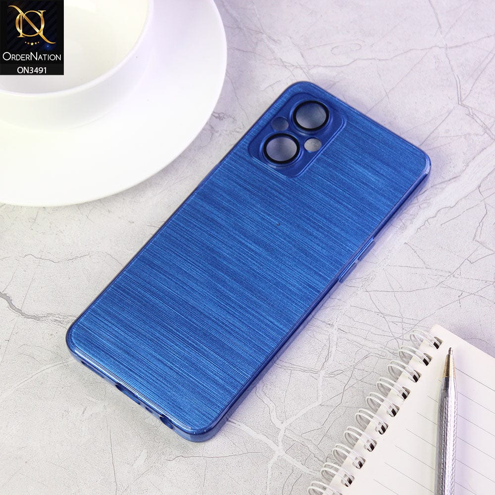 Oppo Reno 7 Lite Cover - Blue - Metal Brush Pattern Soft Silicon Tpu Case With Camera Lens Protection