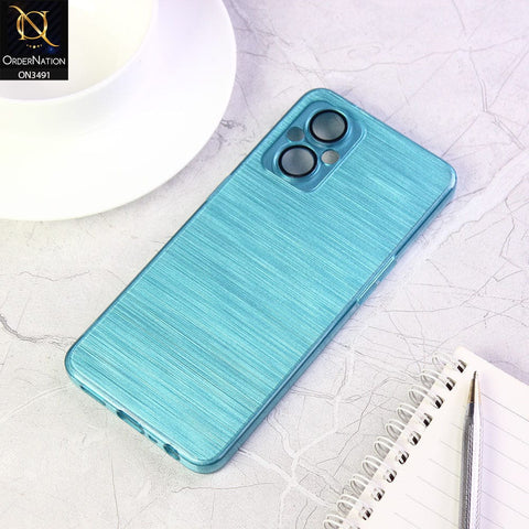 Oppo F21 Pro 5G Cover - Cyan - Metal Brush Pattern Soft Silicon Tpu Case With Camera Lens Protection