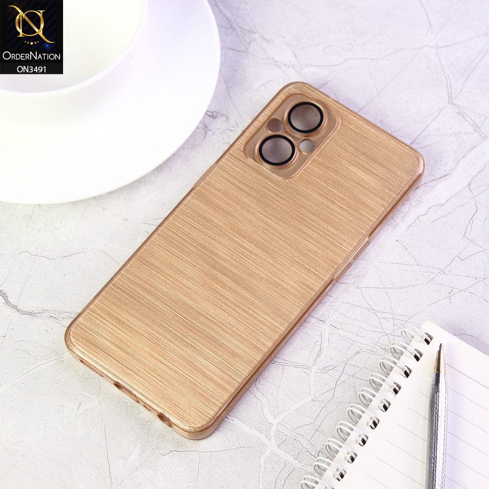Oppo Reno 7 Lite Cover - Golden - Metal Brush Pattern Soft Silicon Tpu Case With Camera Lens Protection