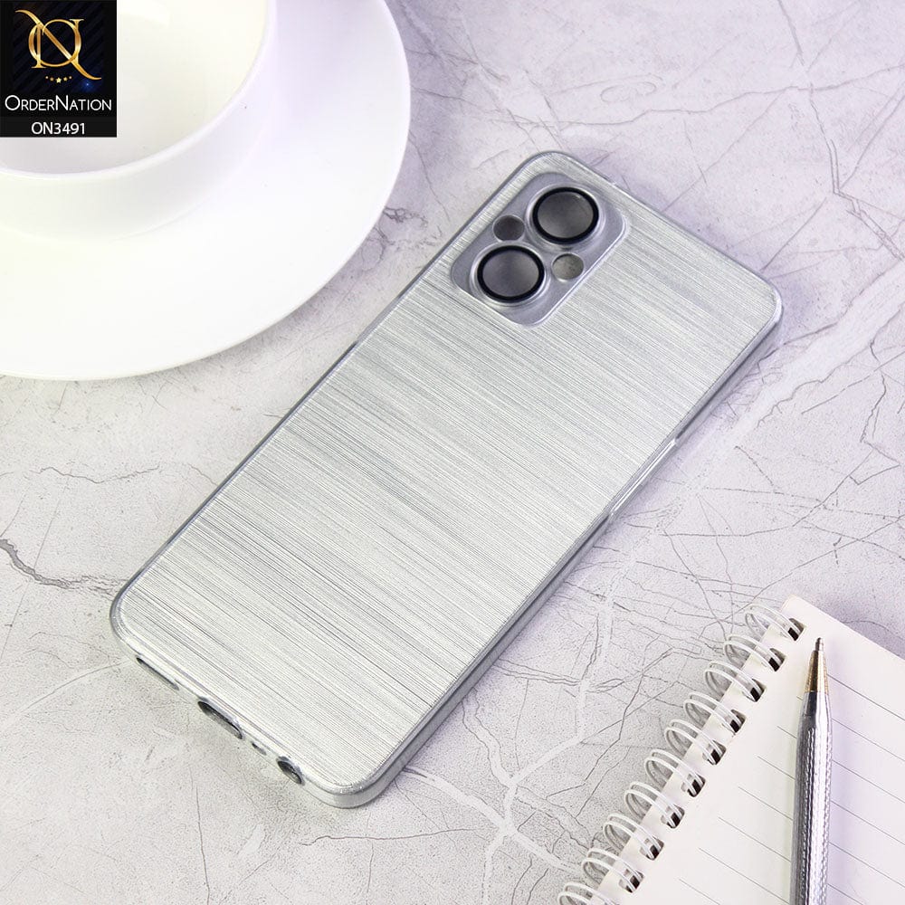Oppo Reno 7 Lite Cover - Gray - Metal Brush Pattern Soft Silicon Tpu Case With Camera Lens Protection