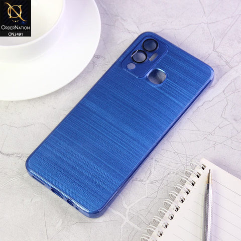 Infinix Hot 12i Cover - Blue - Metal Brush Pattern Soft Silicon Tpu Case With Camera Lens Protection
