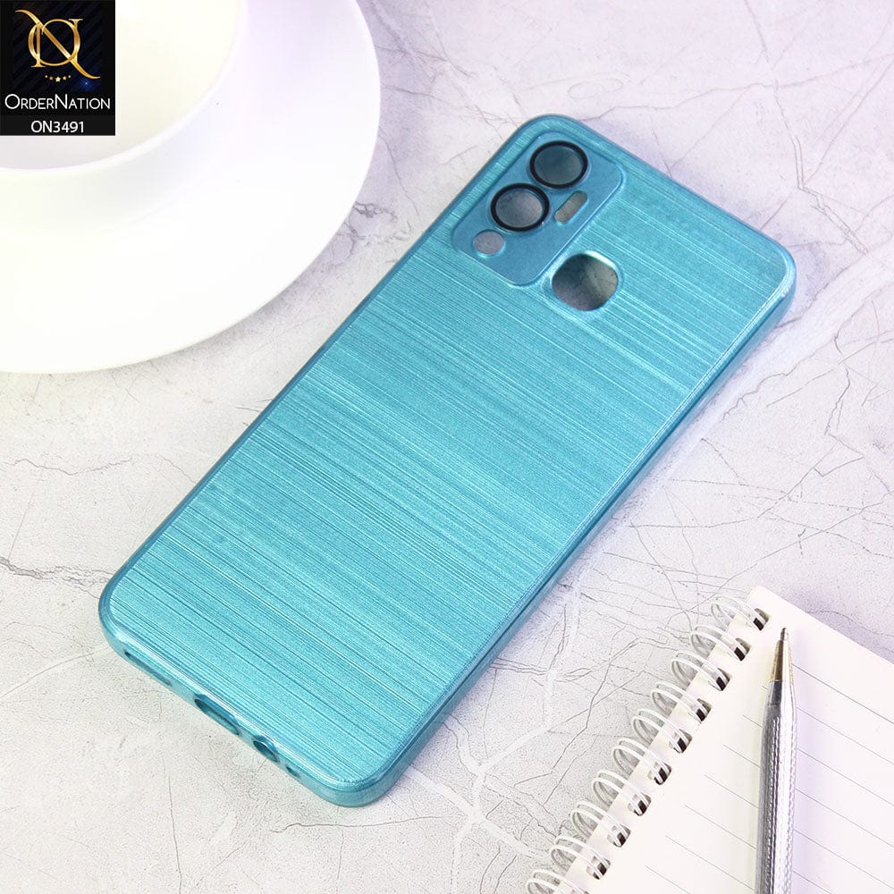 Infinix Hot 12 Play Cover - Cyan - Metal Brush Pattern Soft Silicon Tpu Case With Camera Lens Protection