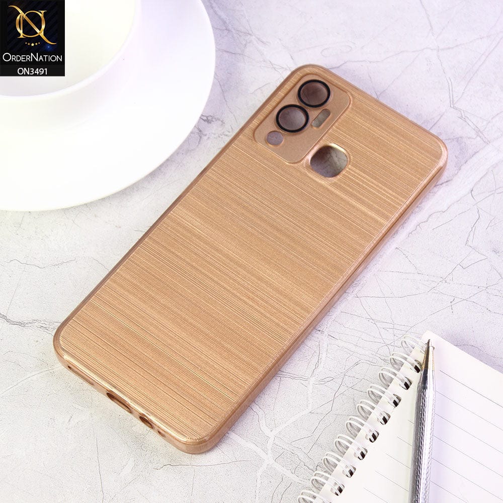 Infinix Hot 12 Play Cover - Golden - Metal Brush Pattern Soft Silicon Tpu Case With Camera Lens Protection
