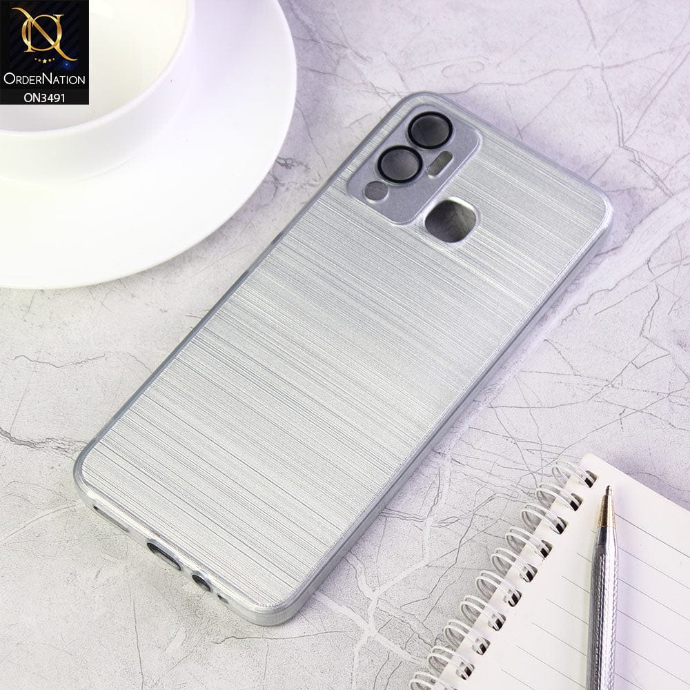 Infinix Hot 12 Play Cover - Gray - Metal Brush Pattern Soft Silicon Tpu Case With Camera Lens Protection