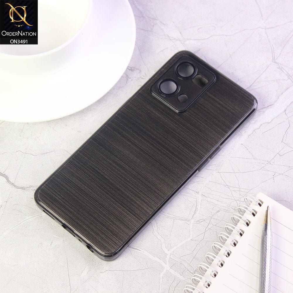 Oppo Reno 7 4G Cover - Black - Metal Brush Pattern Soft Silicon Tpu Case With Camera Lens Protection