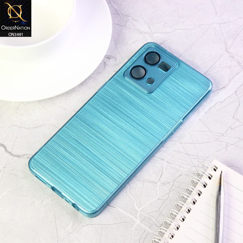 Oppo Reno 7 4G Cover - Cyan - Metal Brush Pattern Soft Silicon Tpu Case With Camera Lens Protection