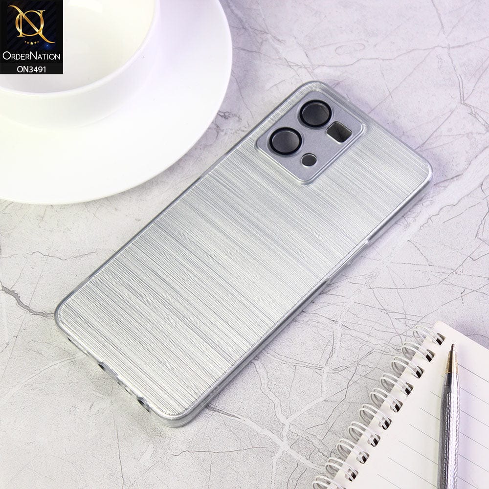 Oppo Reno 7 4G Cover - Gray - Metal Brush Pattern Soft Silicon Tpu Case With Camera Lens Protection