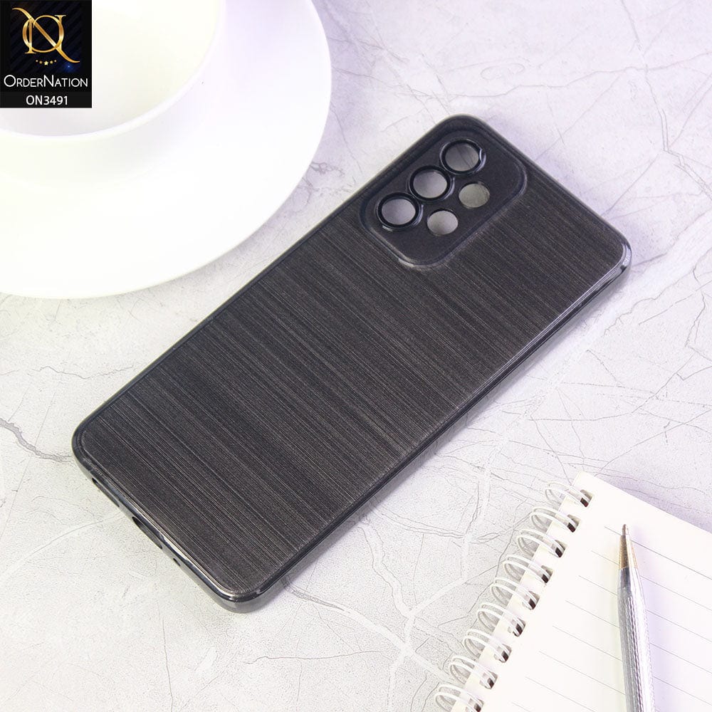 Samsung Galaxy A13 Cover - Black - Metal Brush Pattern Soft Silicon Tpu Case With Camera Lens Protection