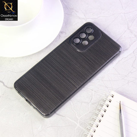 Samsung Galaxy A13 Cover - Black - Metal Brush Pattern Soft Silicon Tpu Case With Camera Lens Protection