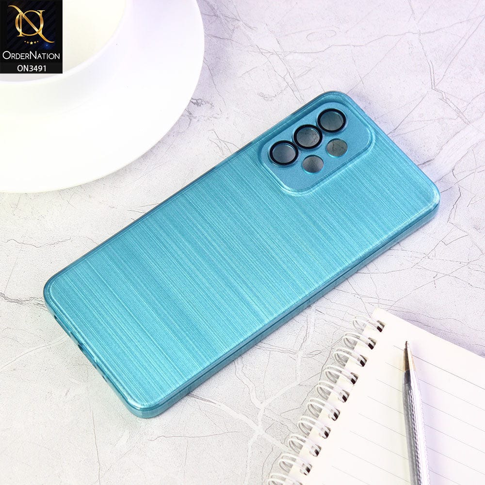 Samsung Galaxy A23 5G Cover - Cyan - Metal Brush Pattern Soft Silicon Tpu Case With Camera Lens Protection