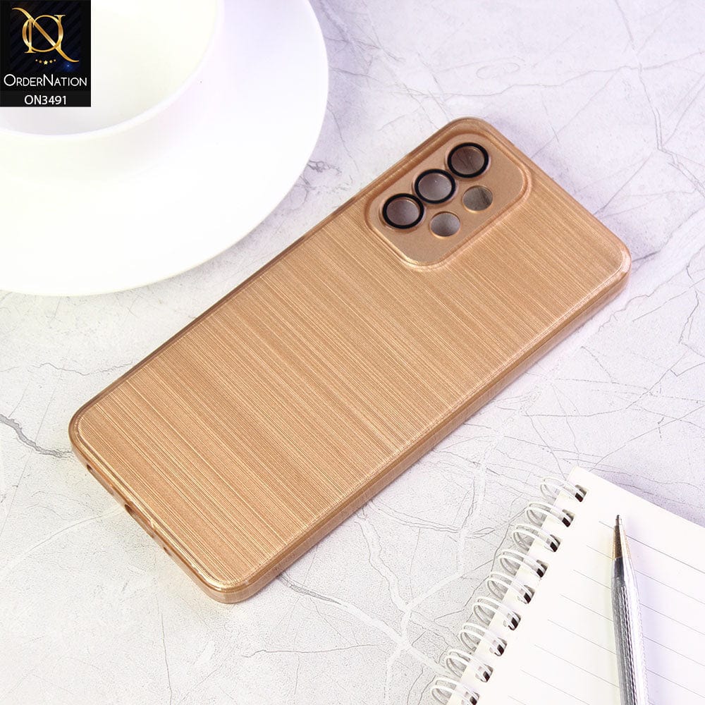 Samsung Galaxy A32 Cover - Golden - Metal Brush Pattern Soft Silicon Tpu Case With Camera Lens Protection