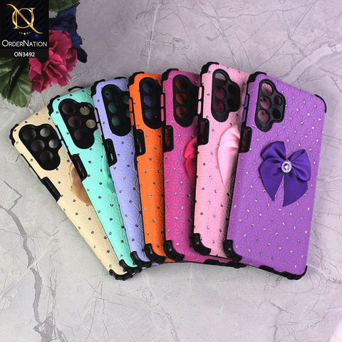 Realme C35 Cover - Light Purple - New Girlish Look Rhime Stone With Bow Camera Protection Soft Case