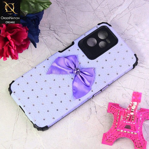 Realme C35 Cover - Light Purple - New Girlish Look Rhime Stone With Bow Camera Protection Soft Case