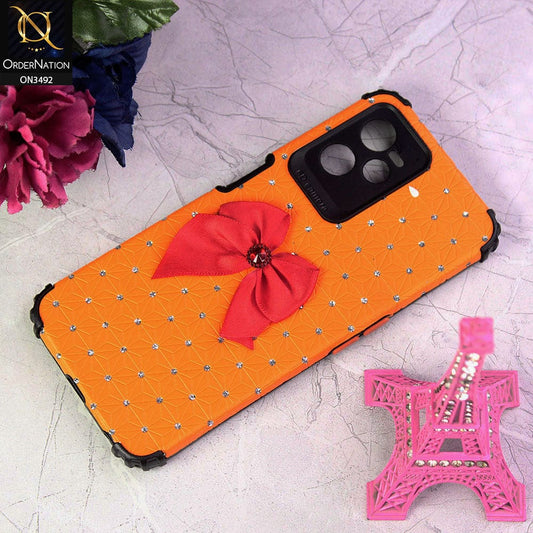 Realme C35 Cover - Orange - New Girlish Look Rhime Stone With Bow Camera Protection Soft Case