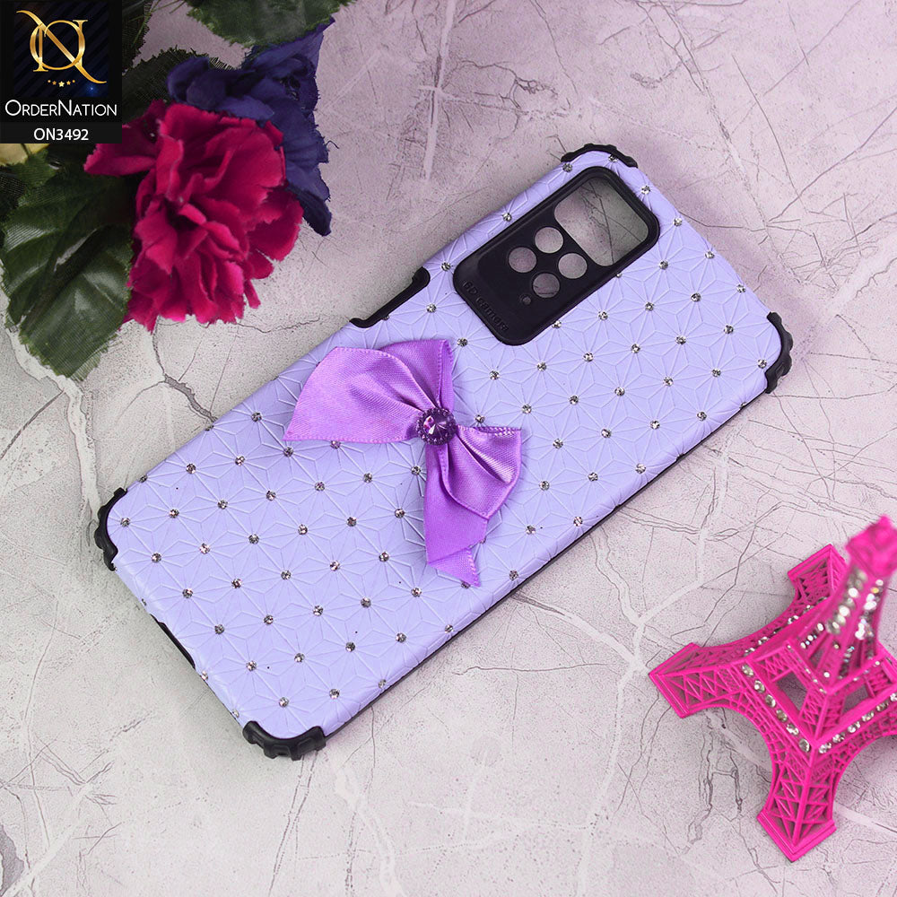 Xiaomi Redmi Note 11S Cover - Light Purple - New Girlish Look Rhime Stone With Bow Camera Protection Soft Case