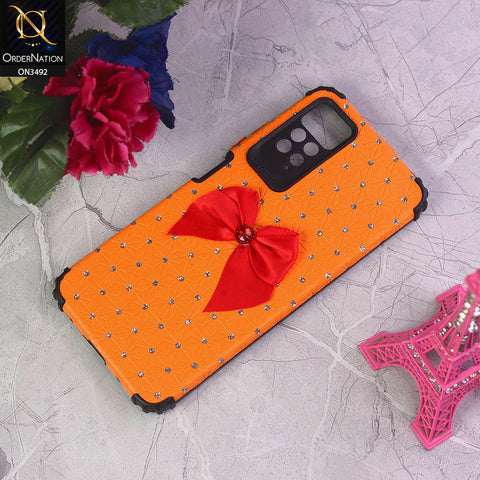Xiaomi Redmi Note 11E Pro Cover - Orange - New Girlish Look Rhime Stone With Bow Camera Protection Soft Case