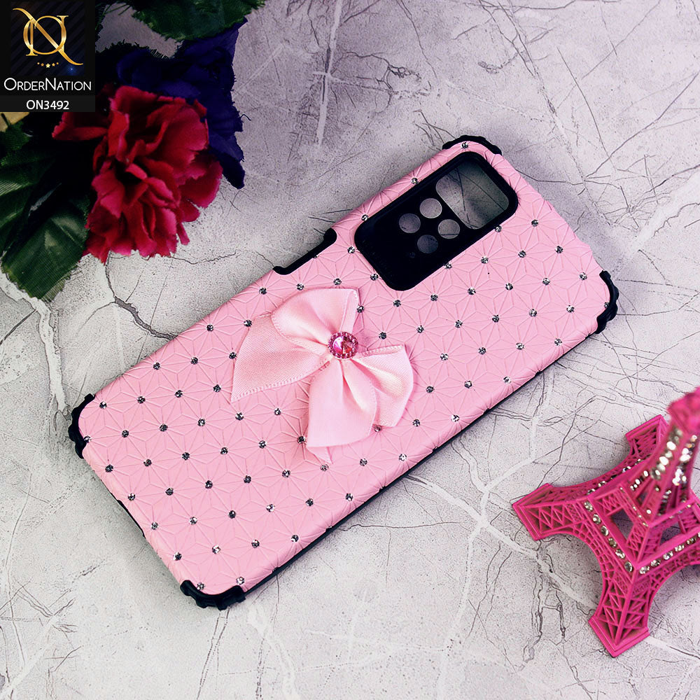 Xiaomi Redmi Note 11S Cover - Pink - New Girlish Look Rhime Stone With Bow Camera Protection Soft Case