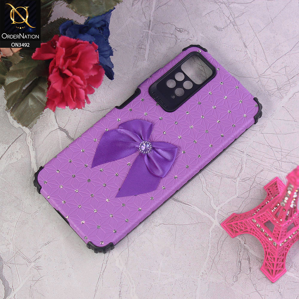 Xiaomi Redmi Note 11E Pro Cover - Purple - New Girlish Look Rhime Stone With Bow Camera Protection Soft Case