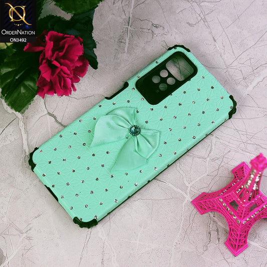 Xiaomi Redmi Note 11E Pro Cover - Sea Green - New Girlish Look Rhime Stone With Bow Camera Protection Soft Case
