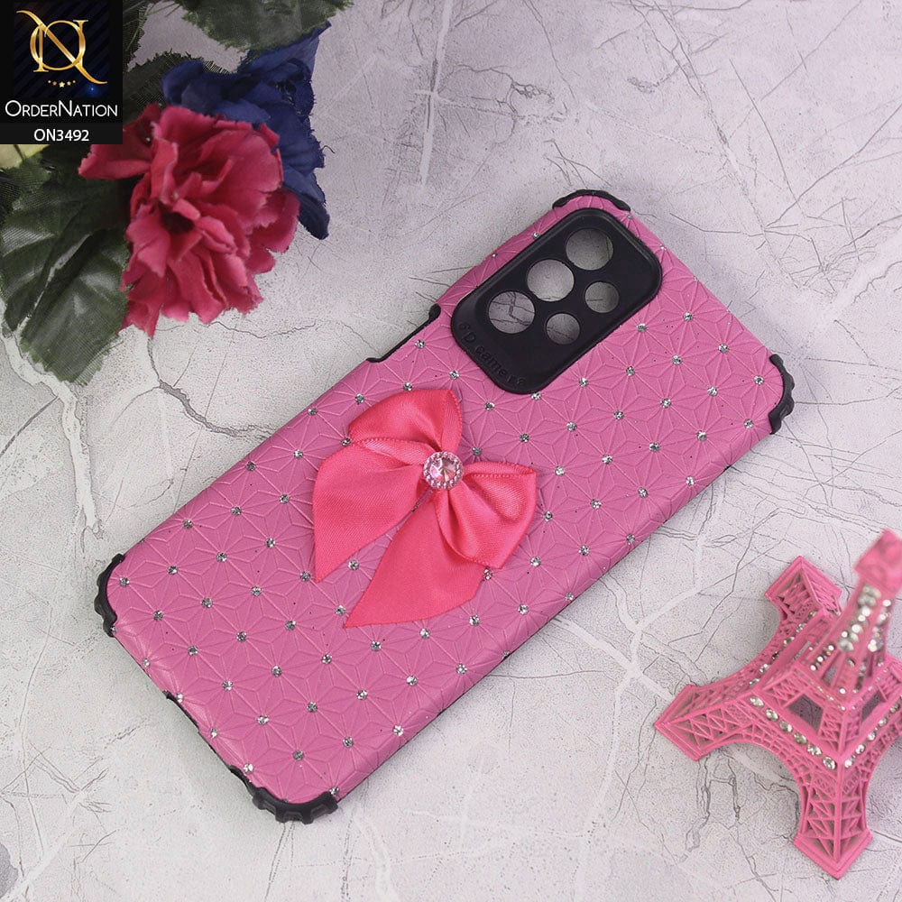 Samsung Galaxy A23 Cover - Margenta - New Girlish Look Rhime Stone With Bow Camera Protection Soft Case
