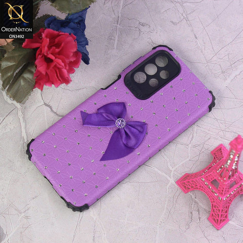 Samsung Galaxy A23 Cover - Purple - New Girlish Look Rhime Stone With Bow Camera Protection Soft Case