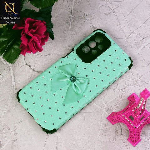 Samsung Galaxy A23 5G Cover - Sea Green - New Girlish Look Rhime Stone With Bow Camera Protection Soft Case