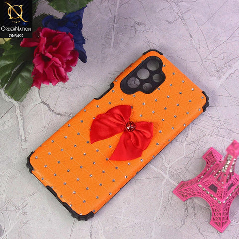 Samsung Galaxy A32 Cover - Orange - New Girlish Look Rhime Stone With Bow Camera Protection Soft Case