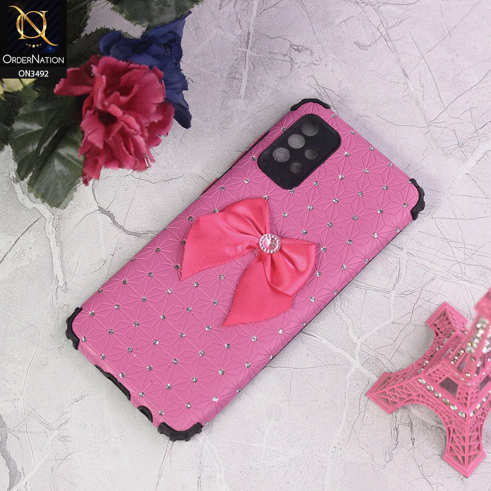 Samsung Galaxy A52s 5G Cover - Margenta - New Girlish Look Rhime Stone With Bow Camera Protection Soft Case