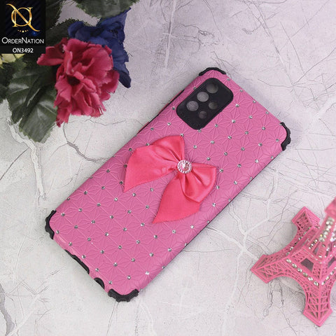 Samsung Galaxy A52 Cover - Margenta - New Girlish Look Rhime Stone With Bow Camera Protection Soft Case