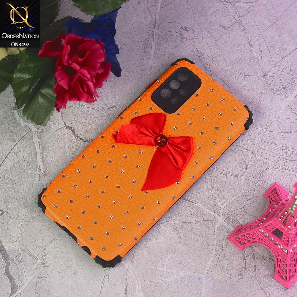 Samsung Galaxy A52s 5G Cover - Orange - New Girlish Look Rhime Stone With Bow Camera Protection Soft Case