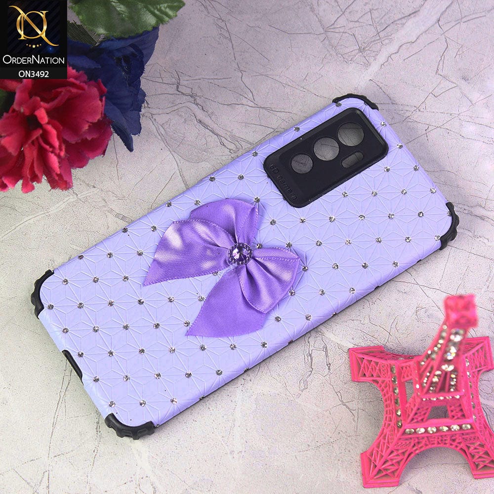 Vivo V23e Cover - Light Purple - New Girlish Look Rhime Stone With Bow Camera Protection Soft Case