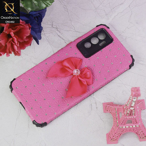 Vivo V23e Cover - Margenta - New Girlish Look Rhime Stone With Bow Camera Protection Soft Case