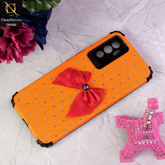 Vivo S10e Cover - Orange - New Girlish Look Rhime Stone With Bow Camera Protection Soft Case