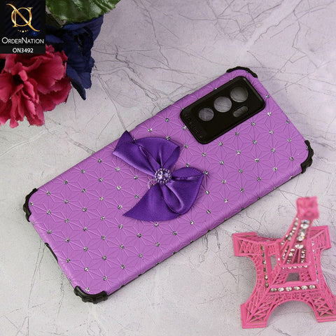 Vivo V23e Cover - Purple - New Girlish Look Rhime Stone With Bow Camera Protection Soft Case
