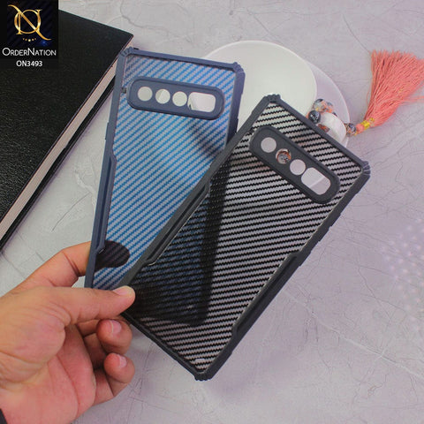 Samsung Galaxy A12 Nacho Cover - Blue - Hybrid Carbon Fiber With Camera Protection Soft Case