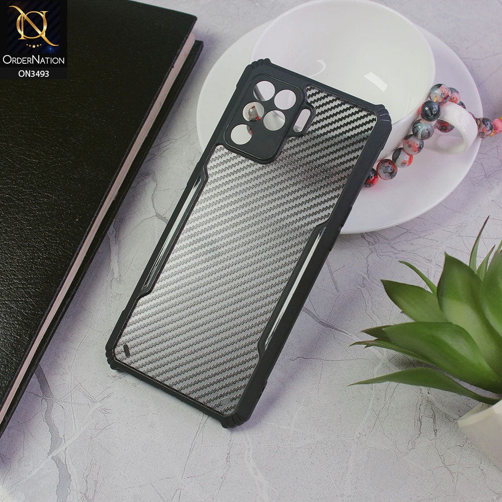 Oppo F19 Pro Cover - Black - Hybrid Carbon Fiber With Camera Protection Soft Case