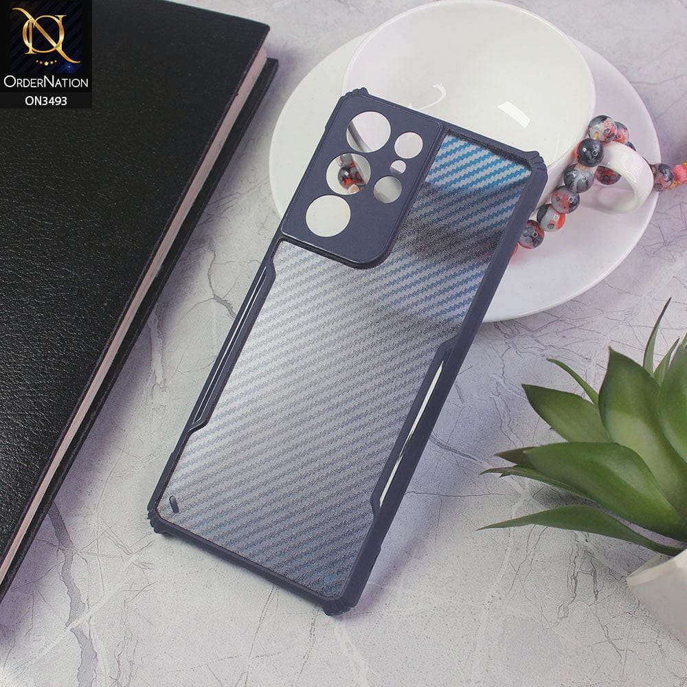 Samsung Galaxy S22 Ultra 5G Cover - Blue - Hybrid Carbon Fiber With Camera Protection Soft Case