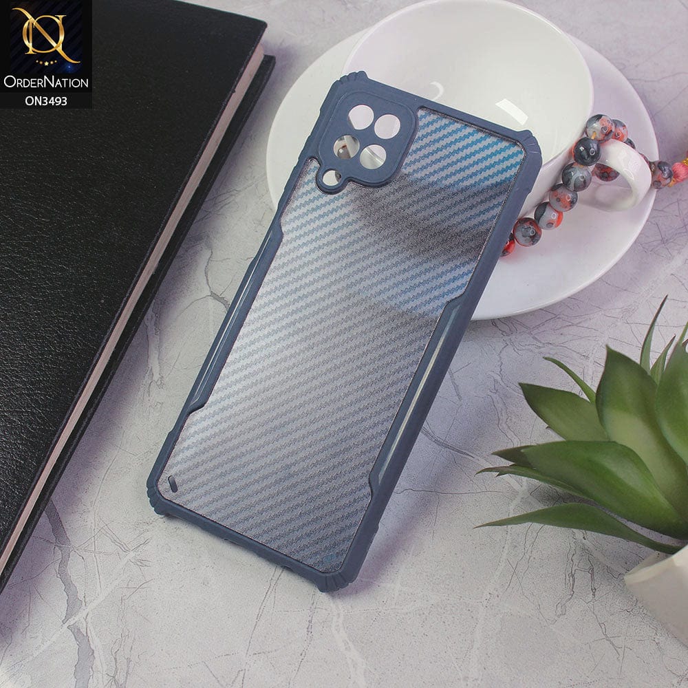 Samsung Galaxy A12 Nacho Cover - Blue - Hybrid Carbon Fiber With Camera Protection Soft Case