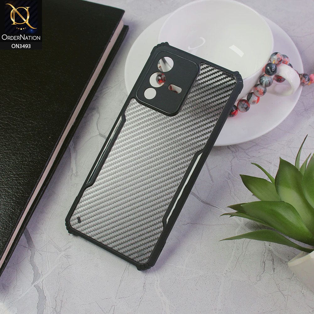 Vivo V23 5G Cover - Black - Hybrid Carbon Fiber With Camera Protection Soft Case