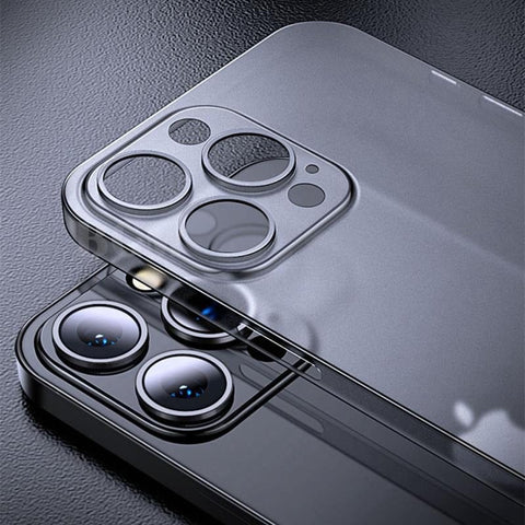 iPhone 14 Pro Max Cover - Silver - AG Frosted Glass Soft Silicone Border Case With Camera Lense Protection