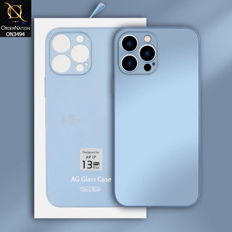 iPhone 13 Pro Max Cover - Sierra Blue - AG Frosted Glass Soft Silicone Border Case With Camera Protection