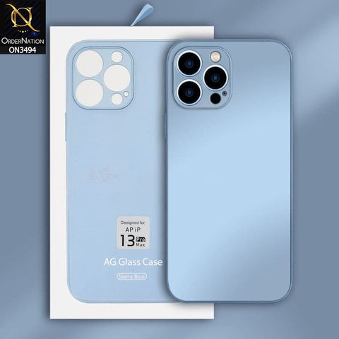 iPhone 13 Pro Max Cover - Sierra Blue - AG Frosted Glass Soft Silicone Border Case With Camera Protection