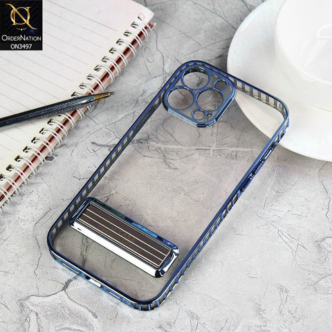 iPhone 13 Pro Max Cover  -Sierra Blue - J-Case Hohner series Luxury Electroplating Borders Transparent Protective Case With Metal Kickstand Holder