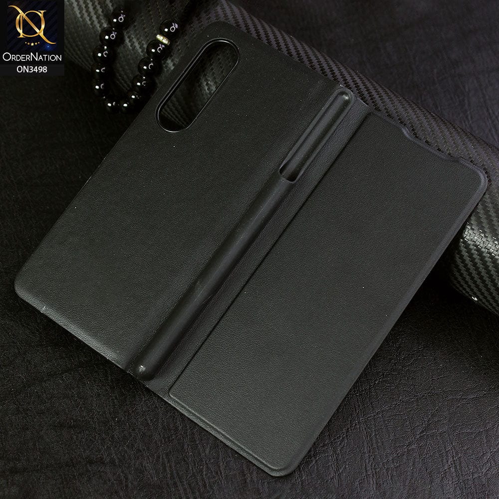 Samsung Galaxy Z Fold 3 5G Cover - Black - New Antimicrobial Coating Leather Flip Cover With S Pen Holder