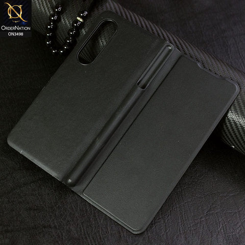 Samsung Galaxy Z Fold 3 5G Cover - Black - New Antimicrobial Coating Leather Flip Cover With S Pen Holder