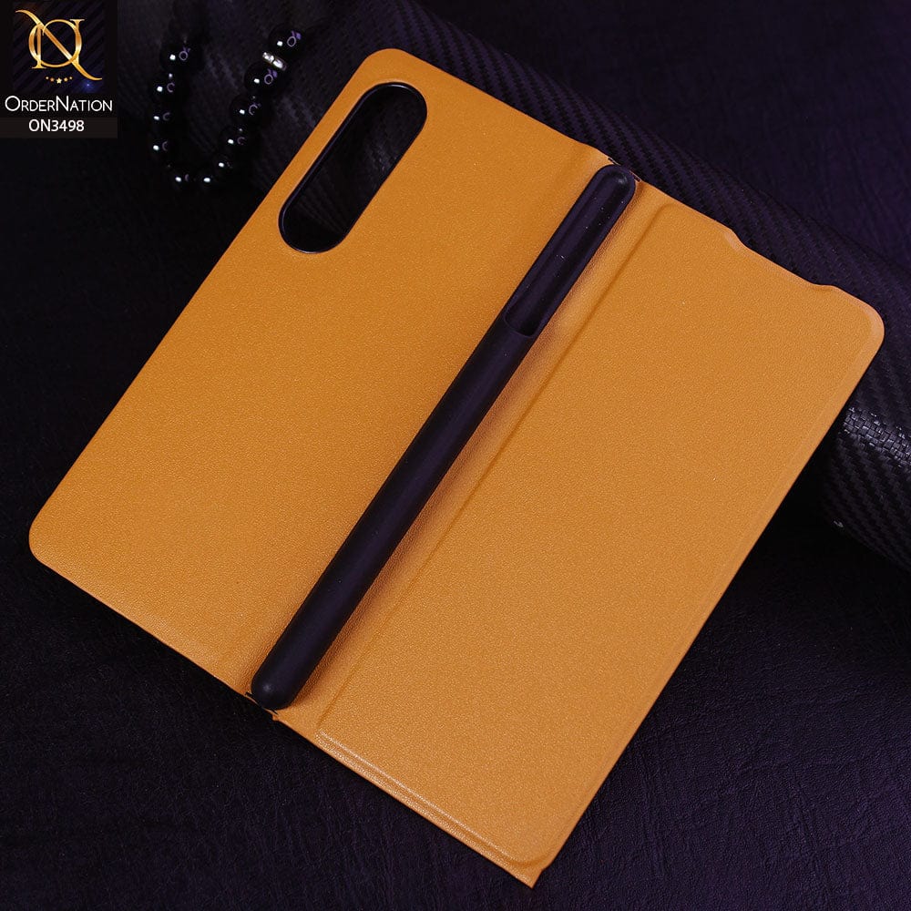 Samsung Galaxy Z Fold 3 5G Cover - Mustard - New Antimicrobial Coating Leather Flip Cover With S Pen Holder