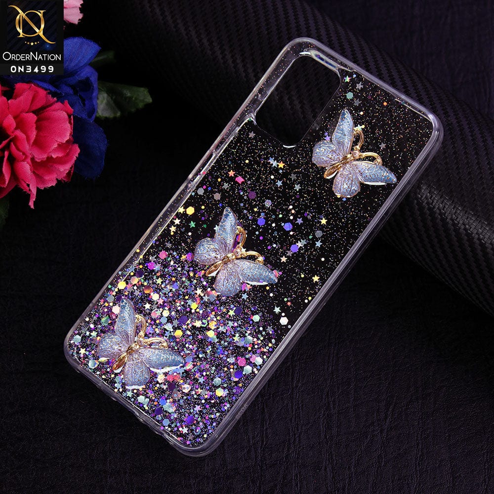 Samsung Galaxy A02s Cover - Design 1 - Shiny Butterfly Glitter Bling Soft Case (Glitter does not move)