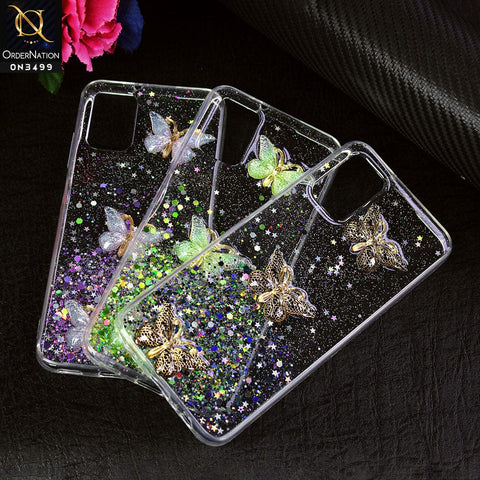 Samsung Galaxy A02s Cover - Design 1 - Shiny Butterfly Glitter Bling Soft Case (Glitter does not move)